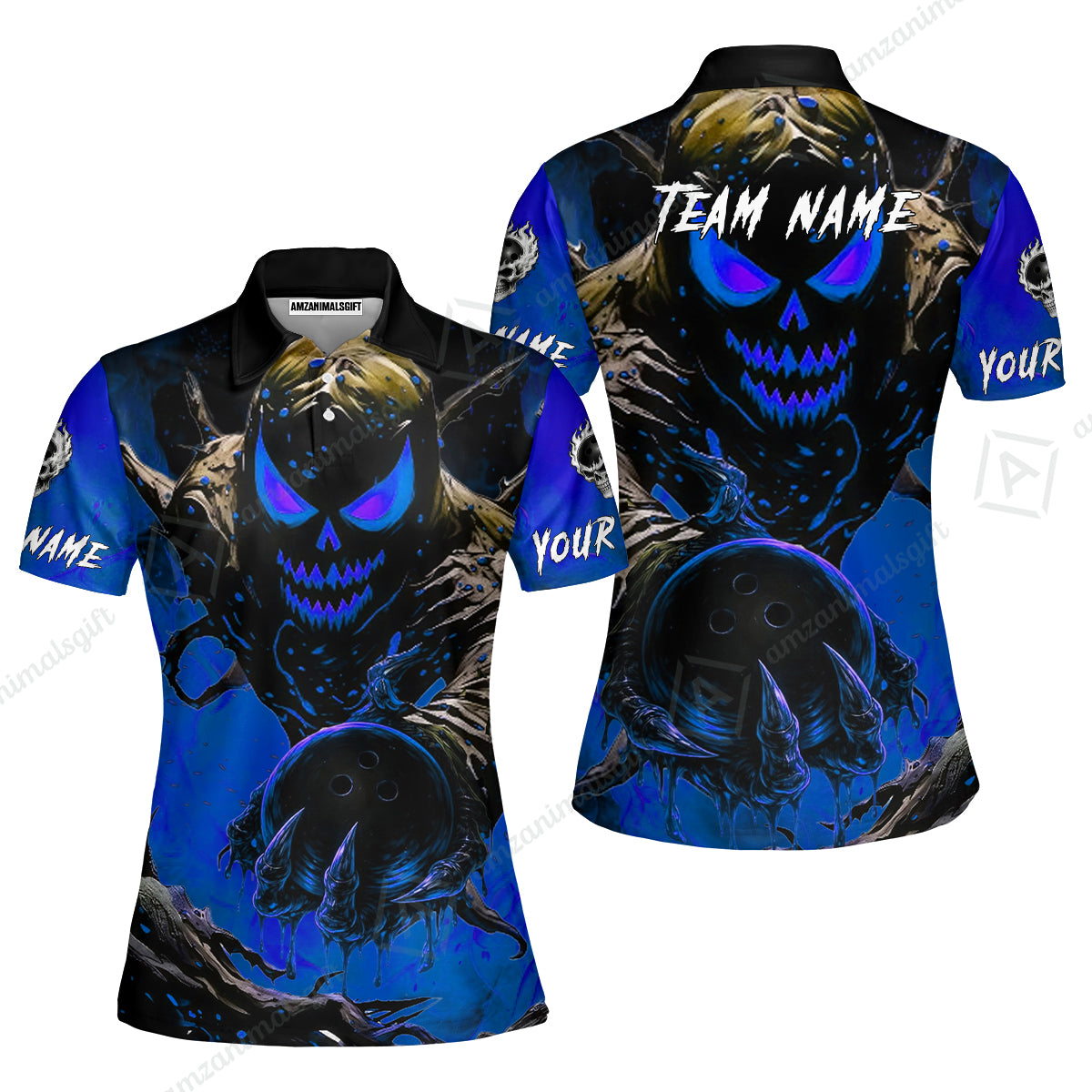 Custom Bowling Team Flat Neck Zip Jersey Shirt, Devil’s Strike Devil’s Strike Power Bowling Edition, Personalized Team Shirt with Custom Name