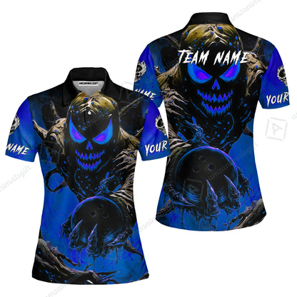 Custom Bowling Team Flat Neck Zip Jersey Shirt, Devil’s Strike Devil’s Strike Power Bowling Edition, Personalized Team Shirt with Custom Name