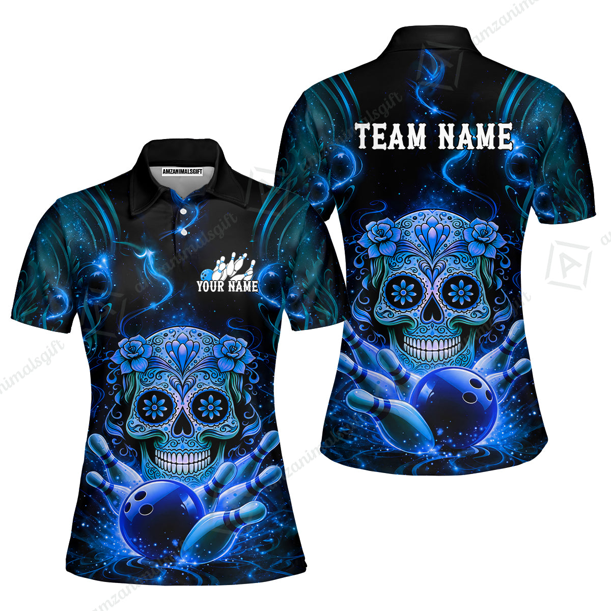 Customized Darts Team Jersey, Sugar Skull Bowler, Personalized Polo Shirt For Players With Name & Team Name