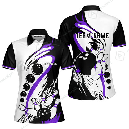 Custom Purple Turquoise Retro Bowling League Jersey, Custom Bowling Team Jerseys Polo Shirts, Custom Bowling Uniforms Jerseys