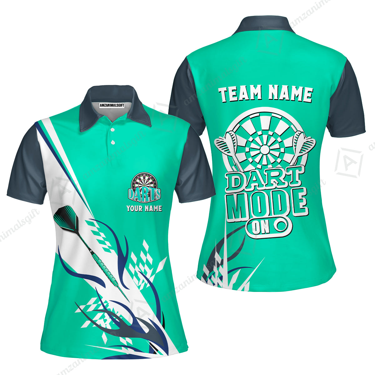 Custom Darts Mode On Multi-Color Team Jersey Polo Quarter-Zip Shirts, Customized Name Team Name Darts Team Jerseys Uniform