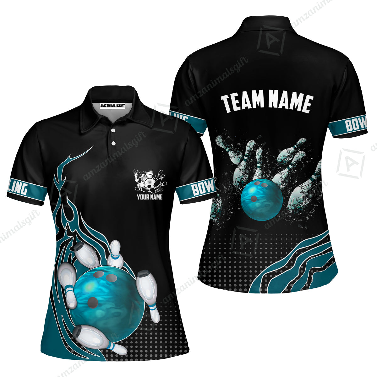 Customized Bowling Unisex Polo Shirt, Bowling And Breaking Pins Multicolor Option Customized Name And Team Name Polo Jerseys Shirts