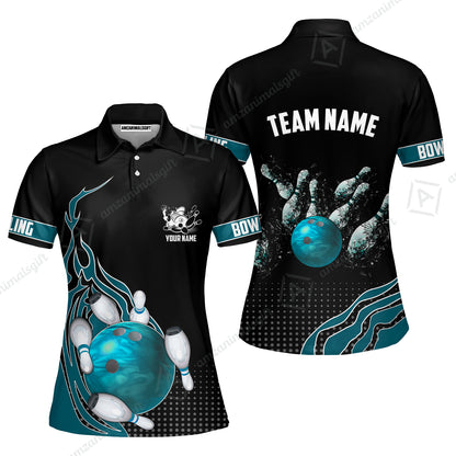 Customized Bowling Unisex Polo Shirt, Bowling And Breaking Pins Multicolor Option Customized Name And Team Name Polo Jerseys Shirts
