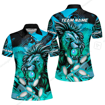 Custom Bowling Team Jerseys Shirts, Bowling uniforms Ball & Pins Lion Pattern Personalized Name And Team Name