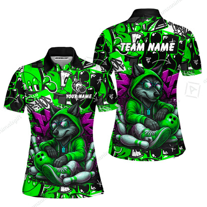 Custom Bowling Jersey Polo Shirt, Badass Wolf Mascot Bowling, Custom Bowling Jersey Team Shirt For Players With Name & Team Name