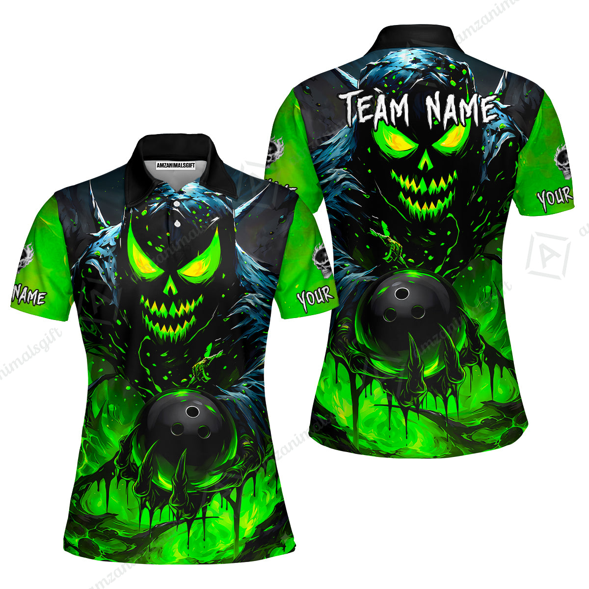 Custom Bowling Jersey Polo Shirt, Hellfire Strike, Custom Bowling Jersey Team Shirt For Players With Name & Team Name
