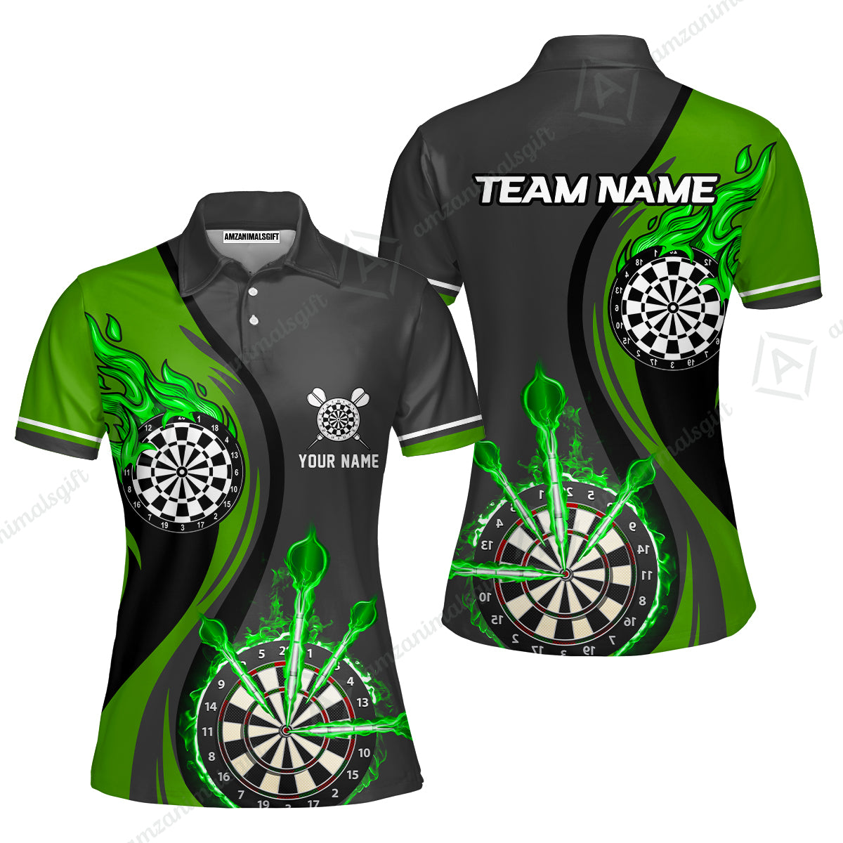 Custom Tailored Fire Flames Darts Team Jersey Polo Quarter-Zip Shirts, Customized Name Team Name Darts Team Jerseys Uniform