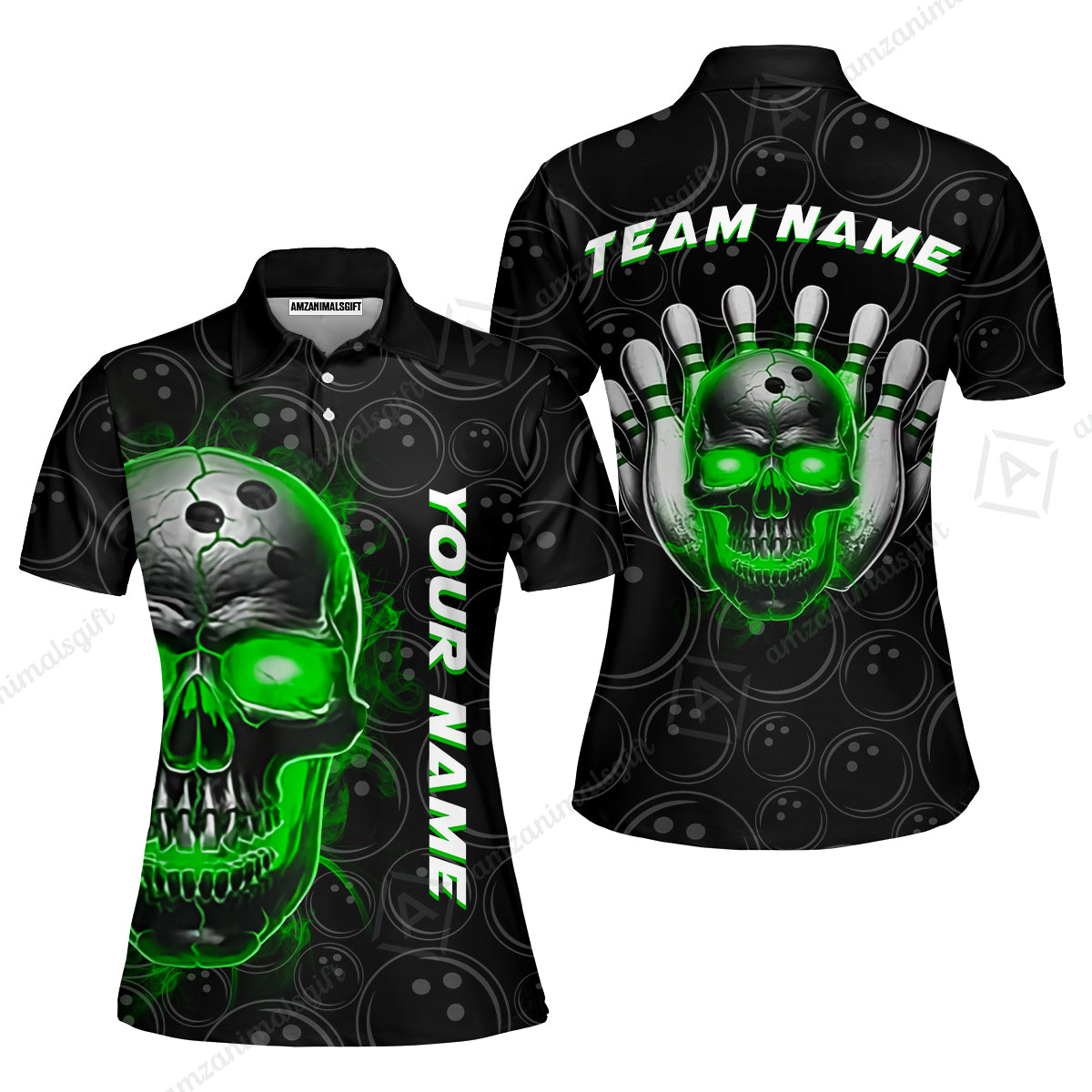 Customized Bowling Team Jersey Skull Flaming In Bowling Pattern Personalized Name Team Name Quarter-Zip Jerseys For Bowlers