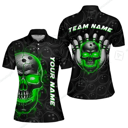 Customized Bowling Team Jersey Skull Flaming In Bowling Pattern Personalized Name Team Name Quarter-Zip Jerseys For Bowlers