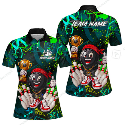 Custom Bowling Jersey Polo Shirt, Graffiti Champion, Custom Bowling Jersey Team Shirt For Players With Name & Team Name
