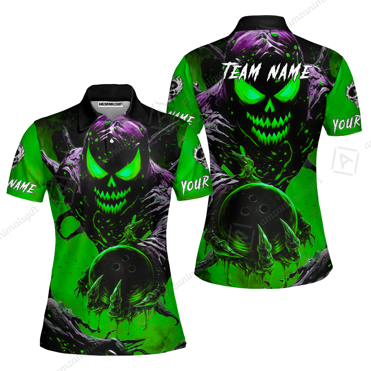 Custom Bowling Team Flat Neck Zip Jersey Shirt, Devil’s Strike Devil’s Strike Power Bowling Edition, Personalized Team Shirt with Custom Name