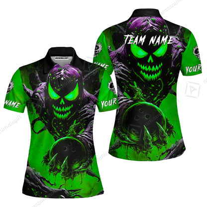Custom Bowling Team Flat Neck Zip Jersey Shirt, Devil’s Strike Devil’s Strike Power Bowling Edition, Personalized Team Shirt with Custom Name