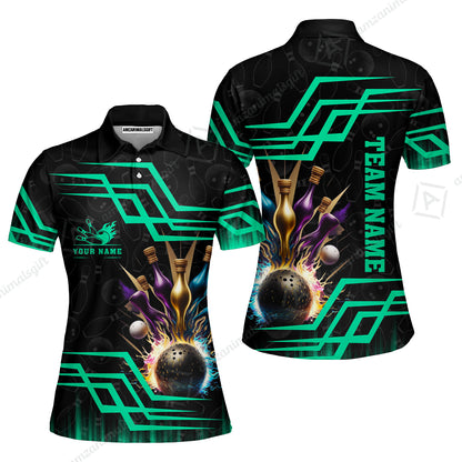 Customized Bowling Unisex Polo, Bowling And Pins Royal Multicolor Option Customized Name And Team Name For Bowling Team