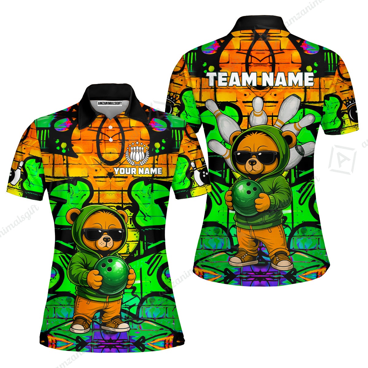 Custom Bowling Jersey Polo Shirt, Urban Street Art Bowling, Custom Bowling Jersey Team Shirt For Players With Name & Team Name