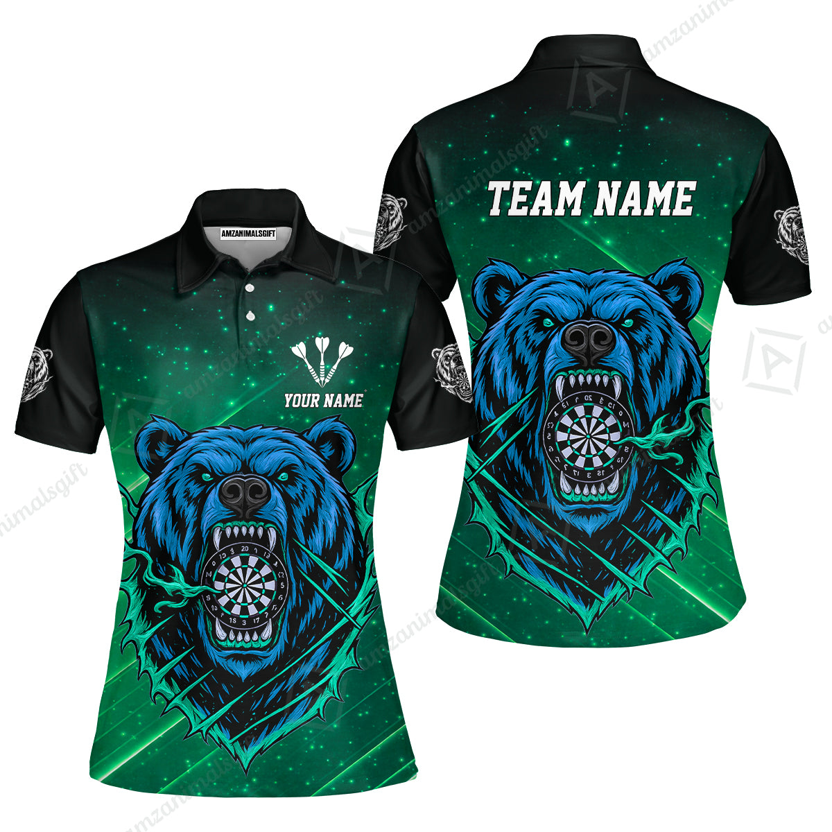Customized Darts Team Uniform Shirt, Personalized Furious Bear Darts Collar Quarter-Zip Shirt with Name & Team Name