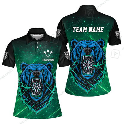 Customized Darts Team Uniform Shirt, Personalized Furious Bear Darts Collar Quarter-Zip Shirt with Name & Team Name