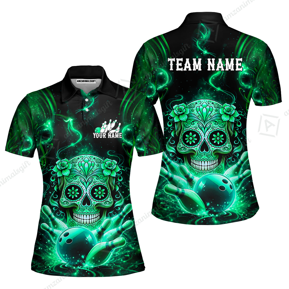 Customized Darts Team Jersey, Sugar Skull Bowler, Personalized Polo Shirt For Players With Name & Team Name