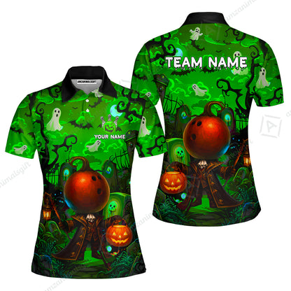 Custom Bowling Jersey Polo Shirt, Halloween Spooky Strike, Custom Bowling Jersey Team Shirt For Players With Name & Team Name