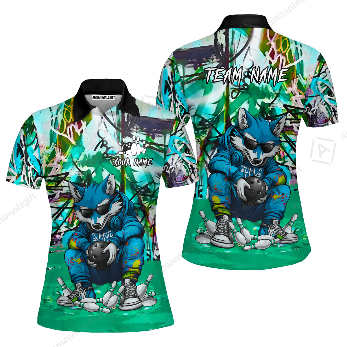 Custom Streetwear Wolf Bowling Jersey Polo Shirt, Custom Streetwear Wolf Bowling Jersey Team Shirt For Players With Name & Team Name