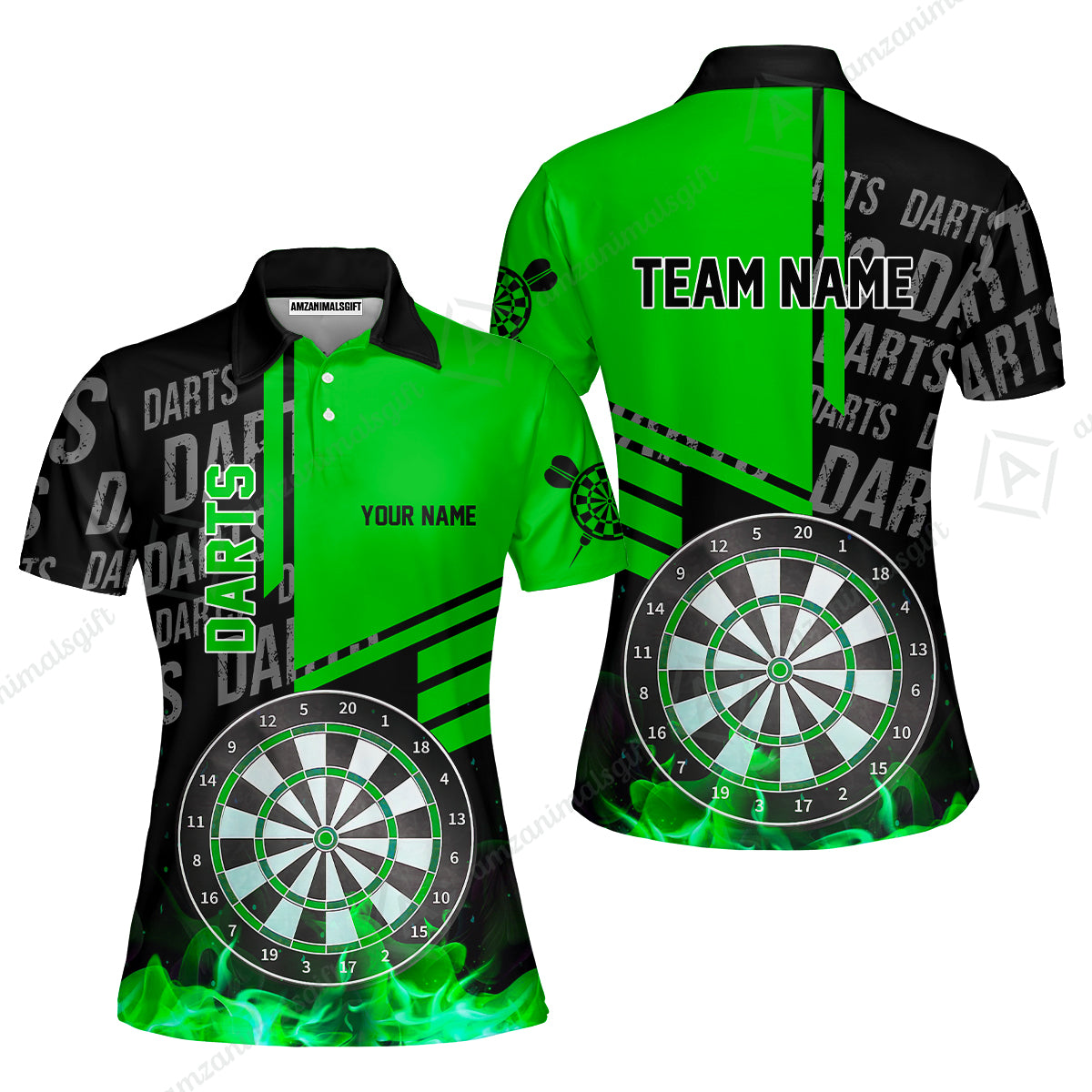 Custom Turquoise Fire Darts Unisex Polo, Custom Darts League Team Jersey Polo , Custom Darts Team Jerseys Uniform