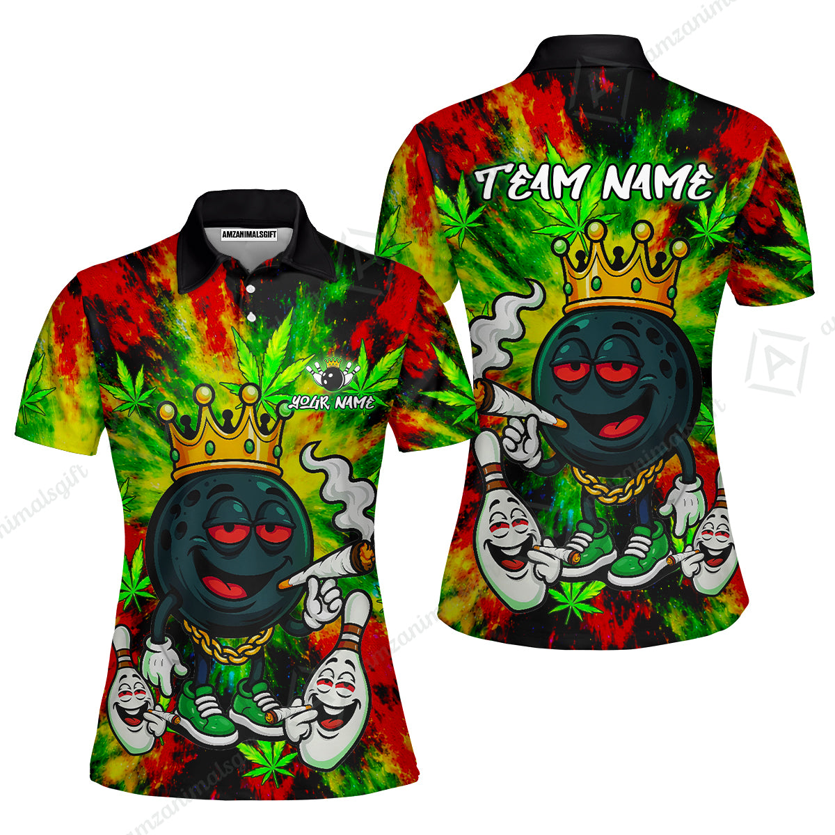 Custom Bowling Team Flat Neck Zip Jersey Shirt, King Smoke Tie-Dye Personalized Team Shirt, Custom Name and Team Name for Bowlers
