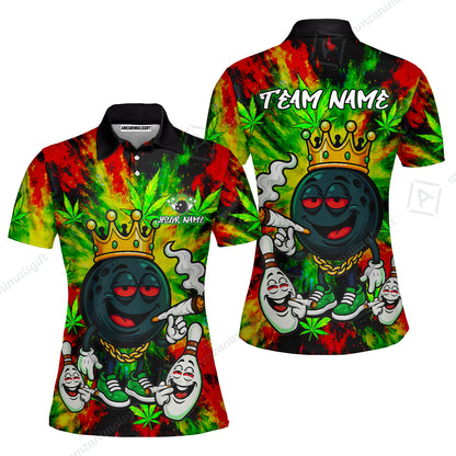 Custom Bowling Team Flat Neck Zip Jersey Shirt, King Smoke Tie-Dye Personalized Team Shirt, Custom Name and Team Name for Bowlers