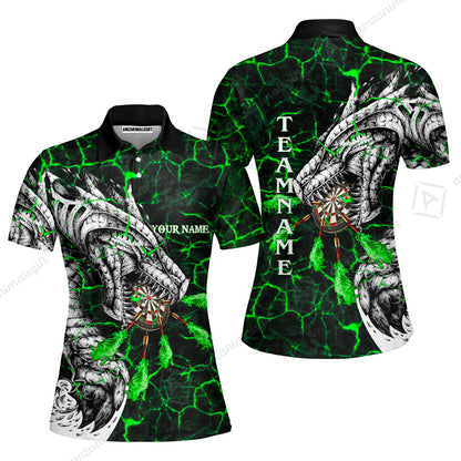 Customized Darts Team Women Polo Shirt, Darts And Dragon With Magma Personalized Women Polo Shirt For Darts Players
