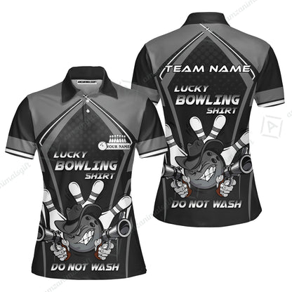 Customized Bowling Team Women Polo Shirt, Lucky Bowling Shirt Do Not Wash Bowling Ball Aiming Guns, Personalized Name Bowling Shirt