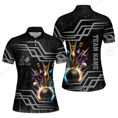 Customized Bowling Unisex Polo, Bowling And Pins Royal Multicolor Option Customized Name And Team Name For Bowling Team