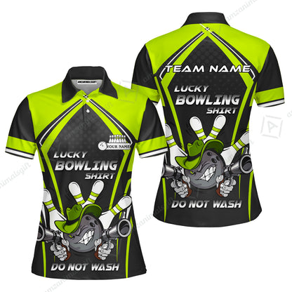 Customized Bowling Team Women Polo Shirt, Lucky Bowling Shirt Do Not Wash Bowling Ball Aiming Guns, Personalized Name Bowling Shirt