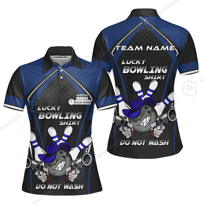 Customized Bowling Team Women Polo Shirt, Lucky Bowling Shirt Do Not Wash Bowling Ball Aiming Guns, Personalized Name Bowling Shirt