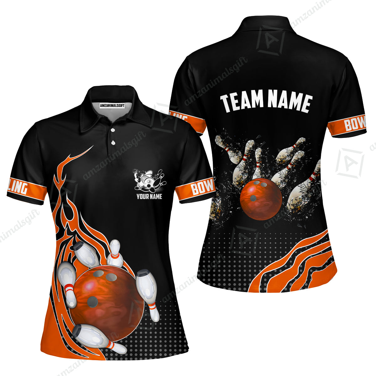 Customized Bowling Unisex Polo Shirt, Bowling And Breaking Pins Multicolor Option Customized Name And Team Name Polo Jerseys Shirts