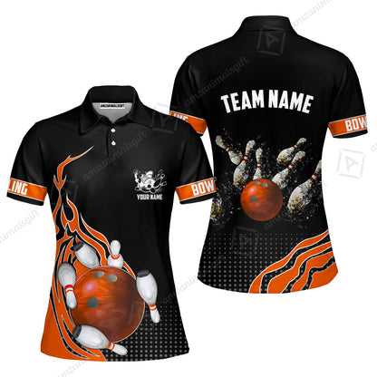 Customized Bowling Unisex Polo Shirt, Bowling And Breaking Pins Multicolor Option Customized Name And Team Name Polo Jerseys Shirts
