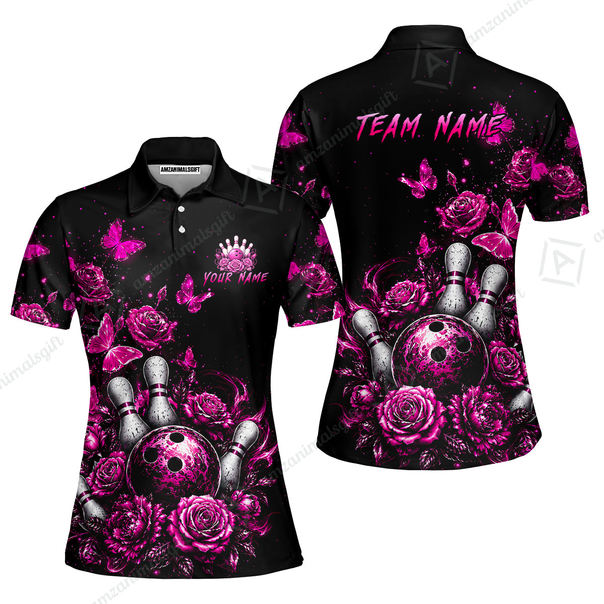 Custom Bowling Jersey Polo Shirt, Gothic Rose Bowling, Custom Bowling Jersey Team Shirt For Players With Name & Team Name