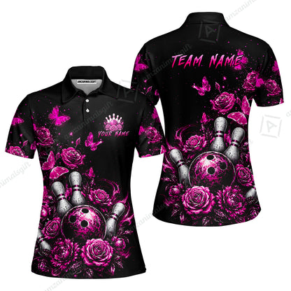 Custom Bowling Jersey Polo Shirt, Gothic Rose Bowling, Custom Bowling Jersey Team Shirt For Players With Name & Team Name