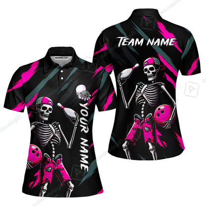 Customized Bowling Shirt, Bad Boy Skeleton Bowler, Personalized Polo Shirt For Players With Name & Team Name