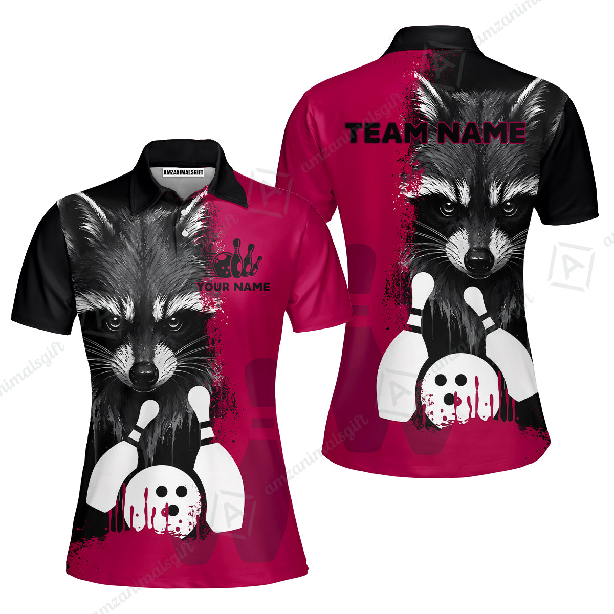 Custom Bowling Jersey Polo Shirt, Raccoon Bowling, Custom Bowling Jersey Team Shirt For Players With Name & Team Name