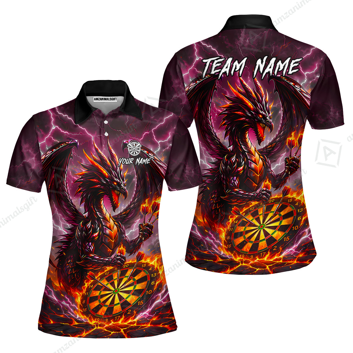 Custom Darts Jersey Polo Shirt, Dragon Fire Darts, Custom Dart Jersey Team Shirt For Players With Name & Team Name