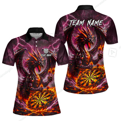 Custom Darts Jersey Polo Shirt, Dragon Fire Darts, Custom Dart Jersey Team Shirt For Players With Name & Team Name