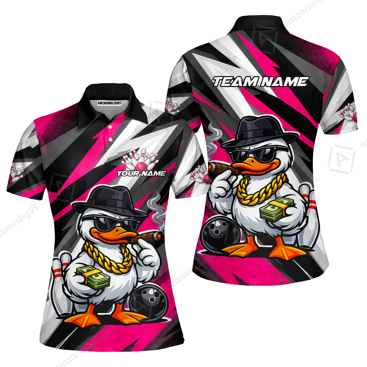 Custom Bowling Jersey Polo Shirt, Boss Hustle Duck Gangster Style, Custom Bowling Jersey Team Shirt For Players With Name and Team Name