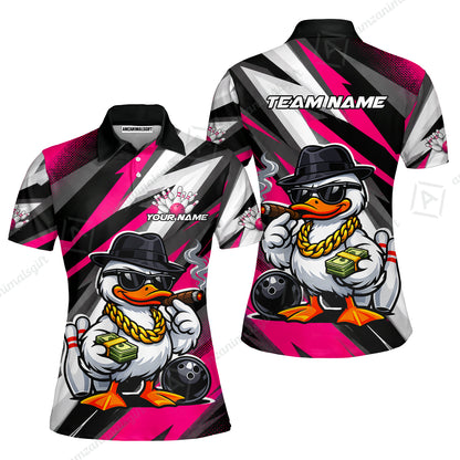 Custom Bowling Jersey Polo Shirt, Boss Hustle Duck Gangster Style, Custom Bowling Jersey Team Shirt For Players With Name and Team Name