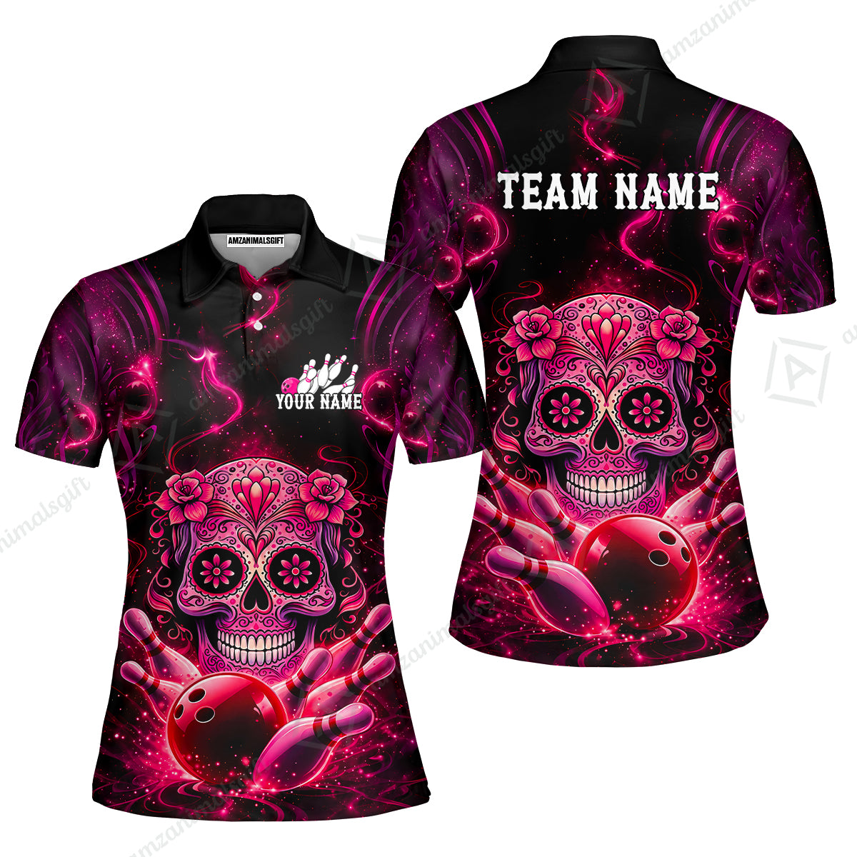 Customized Darts Team Jersey, Sugar Skull Bowler, Personalized Polo Shirt For Players With Name & Team Name