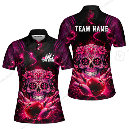 Customized Darts Team Jersey, Sugar Skull Bowler, Personalized Polo Shirt For Players With Name & Team Name