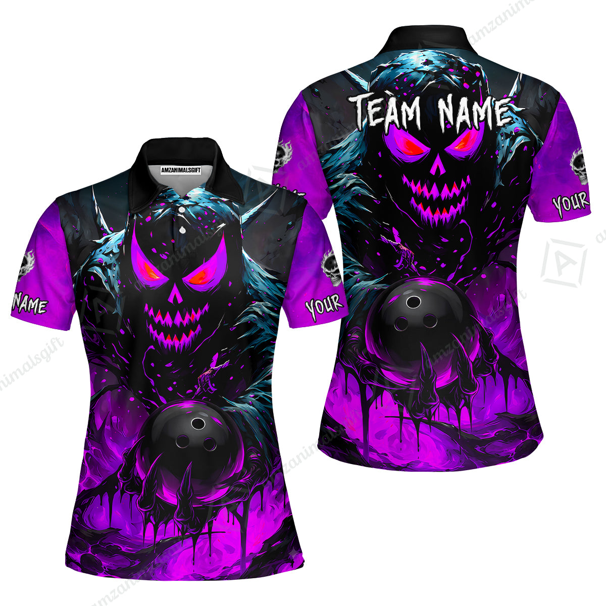 Custom Bowling Jersey Polo Shirt, Hellfire Strike, Custom Bowling Jersey Team Shirt For Players With Name & Team Name