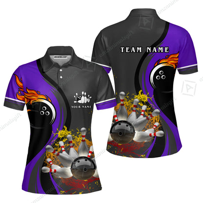 Customized Bowling Unisex Polo Shirt, Bowling And Pins Water Flow Multicolor Option Customized Name And Team Name For Bowling Team Polo Jerseys Shirts