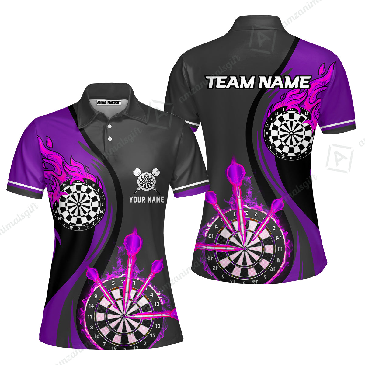 Custom Tailored Fire Flames Darts Team Jersey Polo Quarter-Zip Shirts, Customized Name Team Name Darts Team Jerseys Uniform