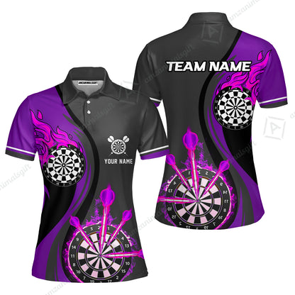 Custom Tailored Fire Flames Darts Team Jersey Polo Quarter-Zip Shirts, Customized Name Team Name Darts Team Jerseys Uniform