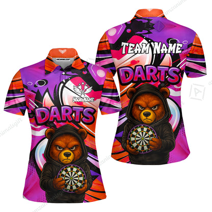 Customized Darts Team Uniform Shirt, Custom Darts Team Collar Quarter-Zip, Personalized Bear Darts Shirt with Name & Team Name