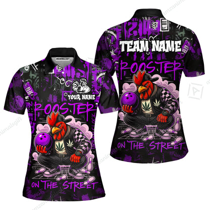 Customized Bowling Unisex Polo Shirt, Urban Streetwear Chicken Bowling Rooster On The Street, Personalized Name Team Name