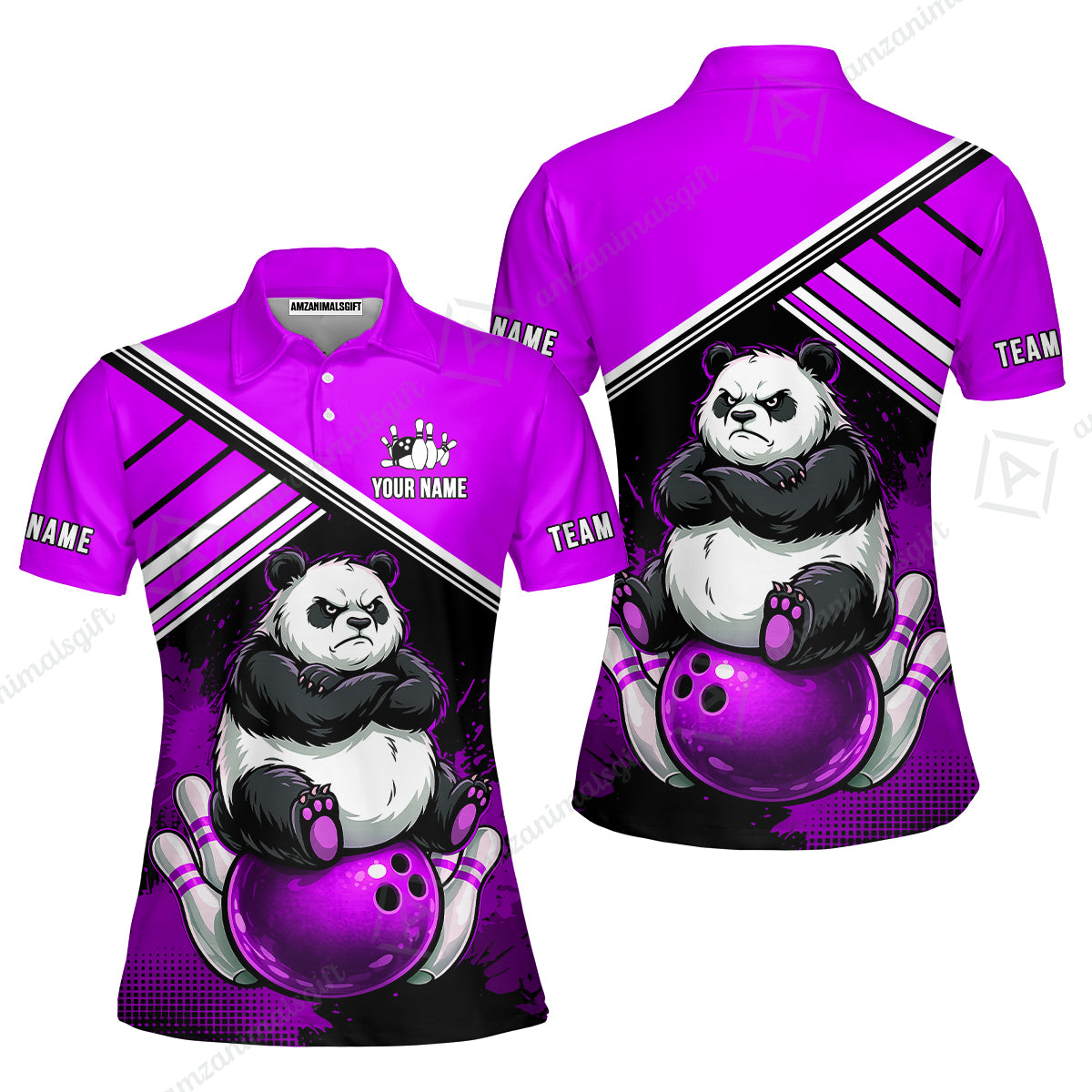 Custom Bowling Jersey Polo Shirt, Panda Mascot Bowling Custom Bowling Jersey Team Shirt For Players With Name & Team Name